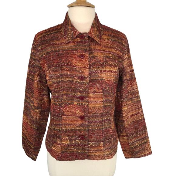 Coldwater Creek Tapestry Button Front Blouse Jacket Size Petite Large - Picture 1 of 8